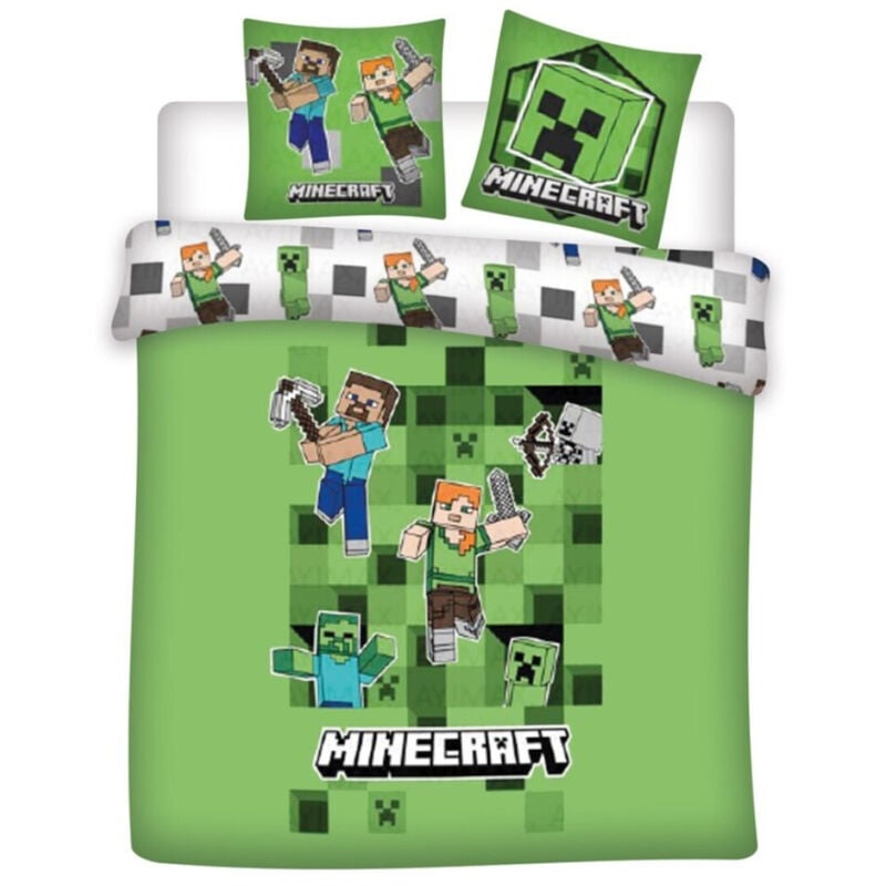 Parure de lit réversible Minecraft gris- 240x220 cm
