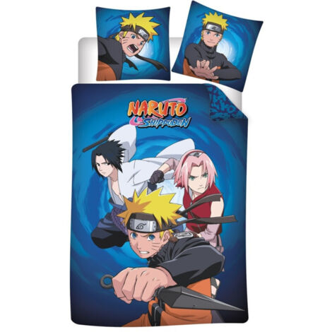 Parure de lit réversible Naruto, Sasuke et Sakura - 140 cm x 200 cm