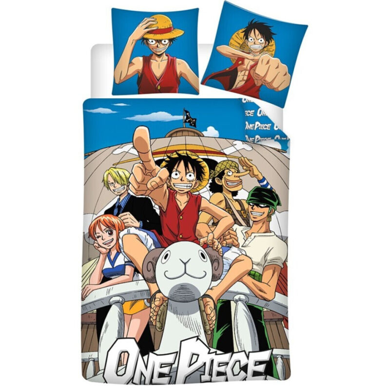 Parure de lit réversible One Piece - Luffy et tous les personnages - 140 cm x 200 cm