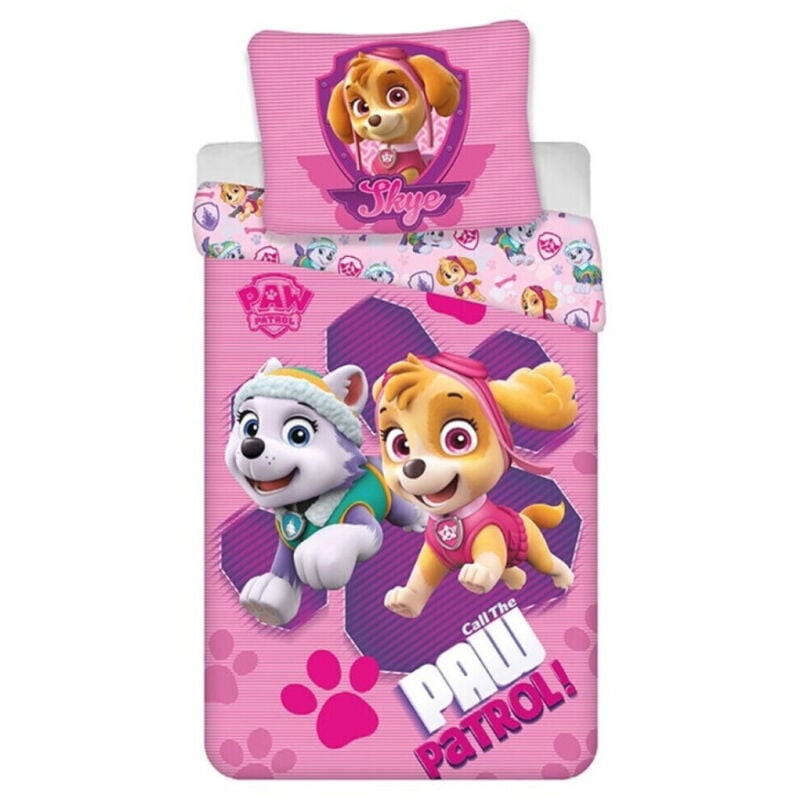 Parure de lit réversible Pat Patrouille rose - 140 cm x 200 cm