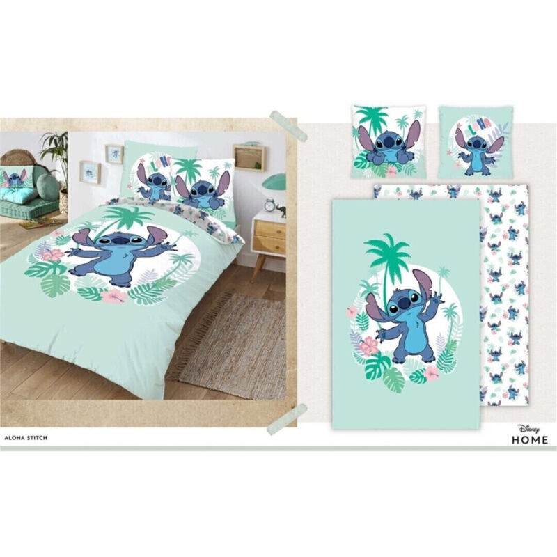 Aymax - Parure de lit réversible Stitch - Verte - 140 cm x 200 cm