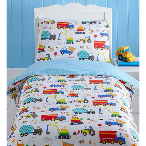 Parure de lit Reversible vehicules et chantier pour lit 70x140 cm