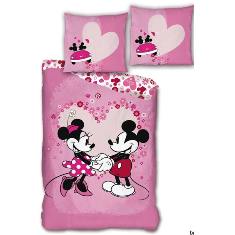 Parure de lit réversible Disney Mickey et Minnie qui se tiennent les mains - 140 cm x 200 cm