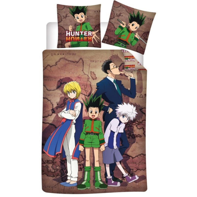 Parure de lit réversible Hunter x Hunter - Gon, Kirua, Kurapika et Leolio - 140 cm x 200 cm