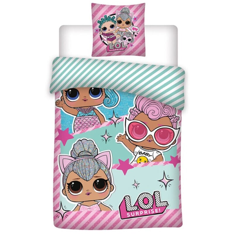Parure de lit réversible Poupées lol Surprise - 3 Poupées - 155 cm x 200 cm