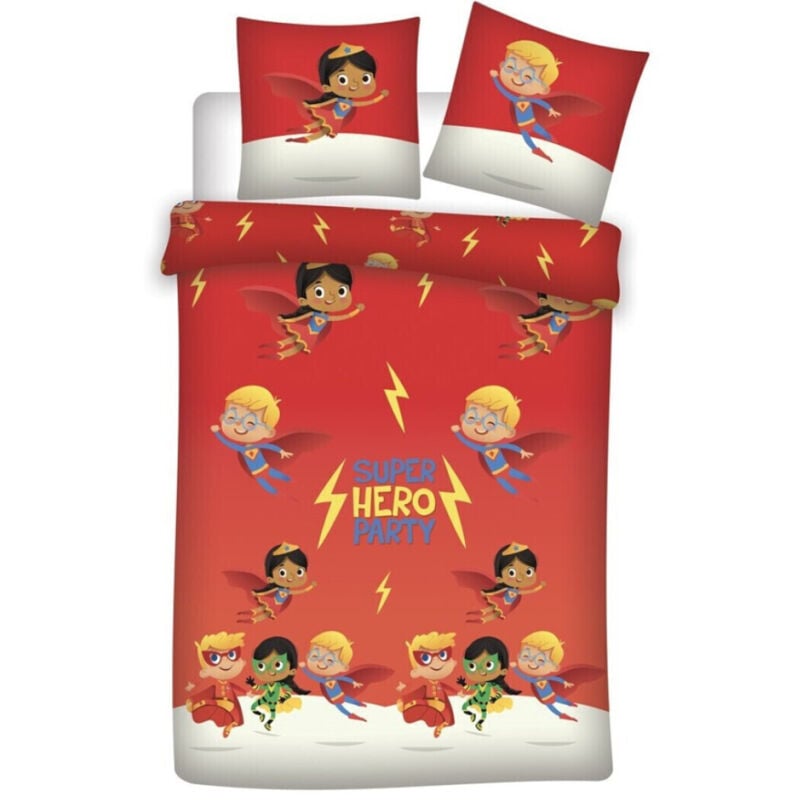 Aymax - Parure de lit réversible Super Hero Party - 140 cm x 200 cm