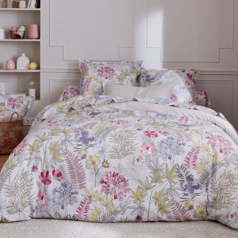 Parure de lit satin de coton ANAÏS multicolore Taie 65x65 cm 140x200 cm