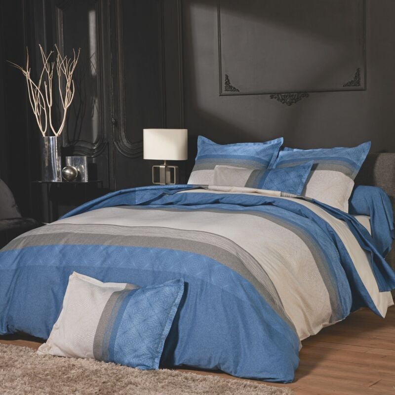 Tradilinge - Parure de lit satin de coton Tiago bleu 200x200