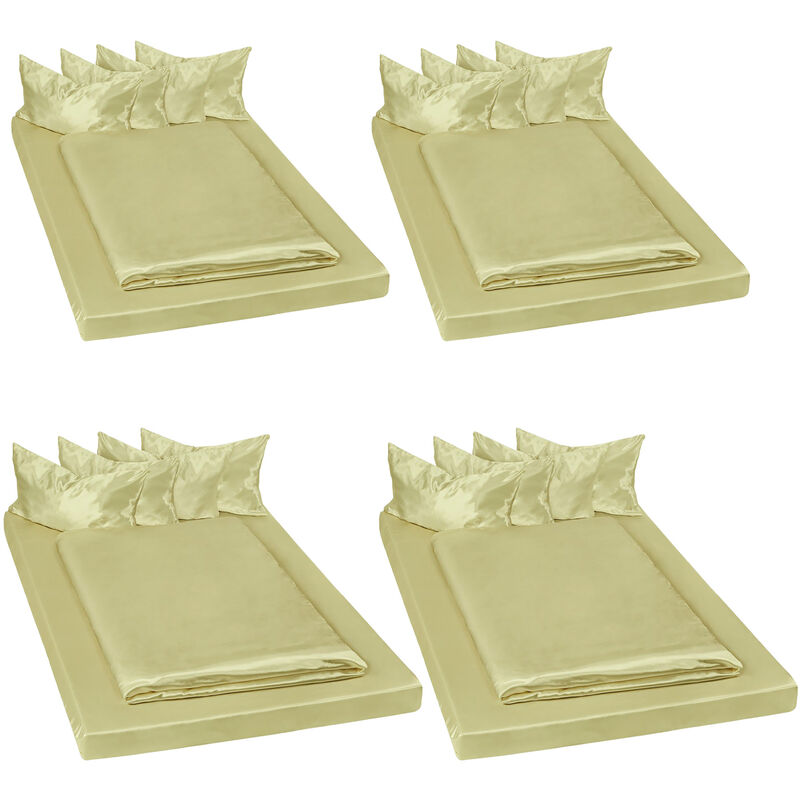 Tectake - Lot de 4 parures lit satin housse couette + drap taies d'oreiller -