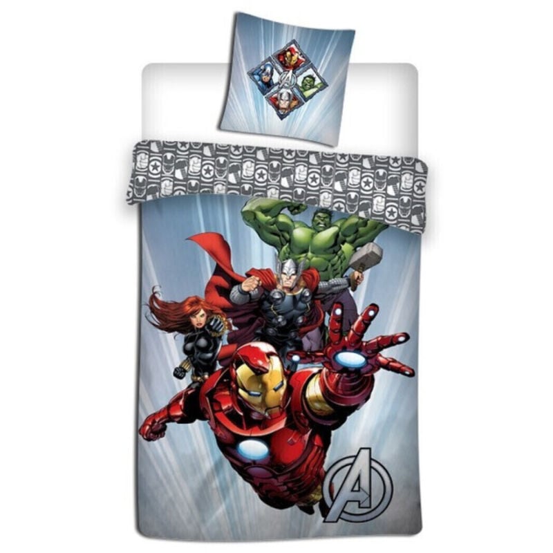 Parure de lit simple Avengers Hulk, Thor, Iron Man, Black Widow - 140 cm x 200 cm