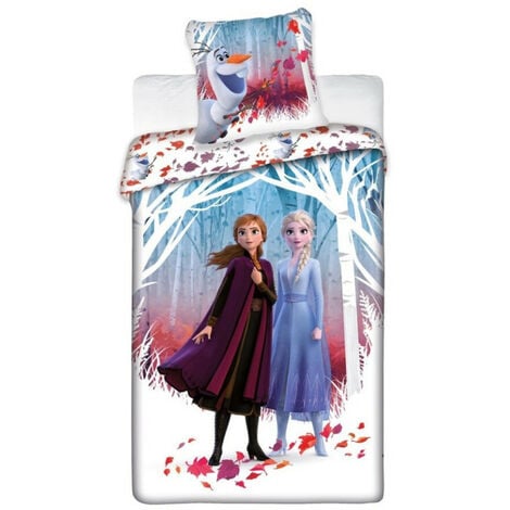 Parure de lit simple - La reine des neiges - Anna et Elsa dans la forêt- 140 cm x 200 cm
