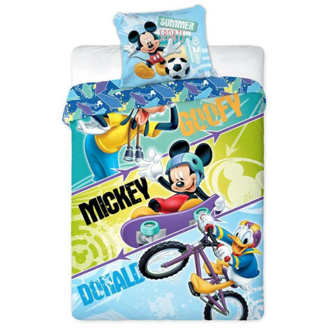 Parure de lit simple- Mickey fait du sport - 140 cm x 200 cm - Bleu