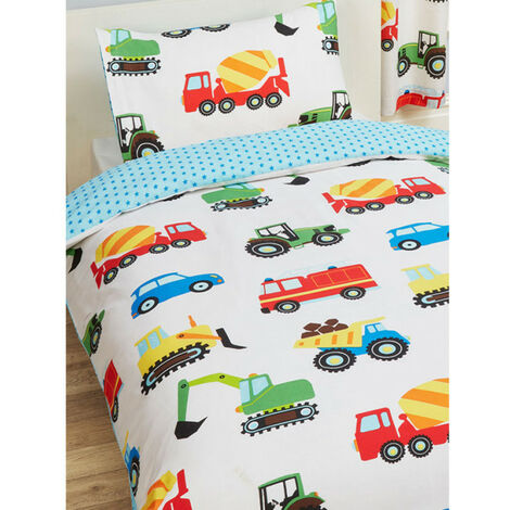 Parure de lit simple tracteur, voiture, camion - 120 cm x 150 cm - Multicolor