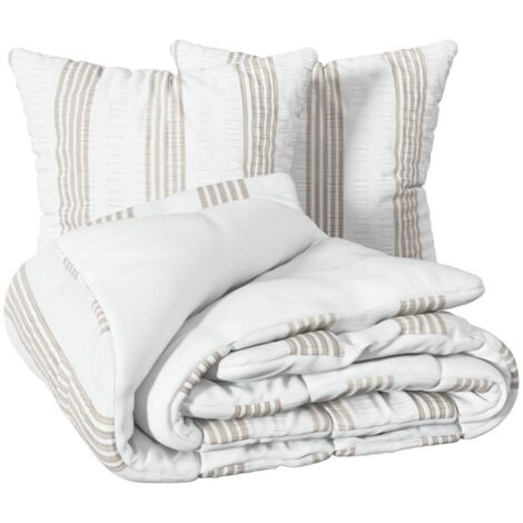 Parure de lit Stripes 240x220cm rayée blanc et beige - Atmosphera créateur d'intérieur