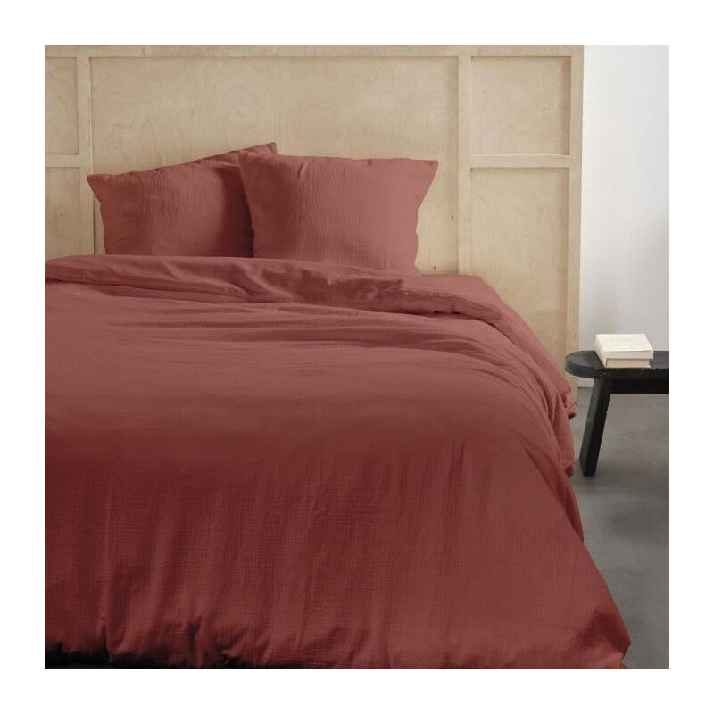 Today - Parure de lit 123671 - 2 personnes - 260x240cm - Gaze de coton unie - Terracotta