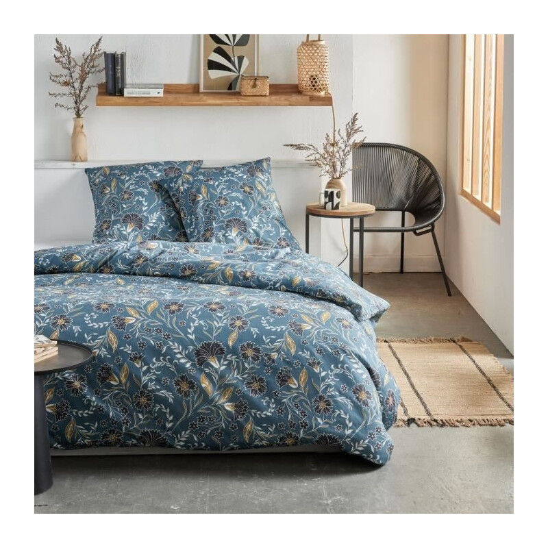 Parure de lit Today Crazy - Imprimé Floral - 2 personnes - 220 x 240 cm - Bleu