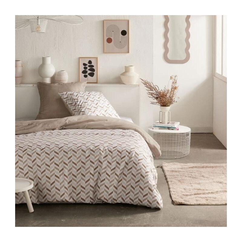 Parure de lit Today Crazy - Imprimé Graphique - 2 personnes - 220 x 240 cm - Beige