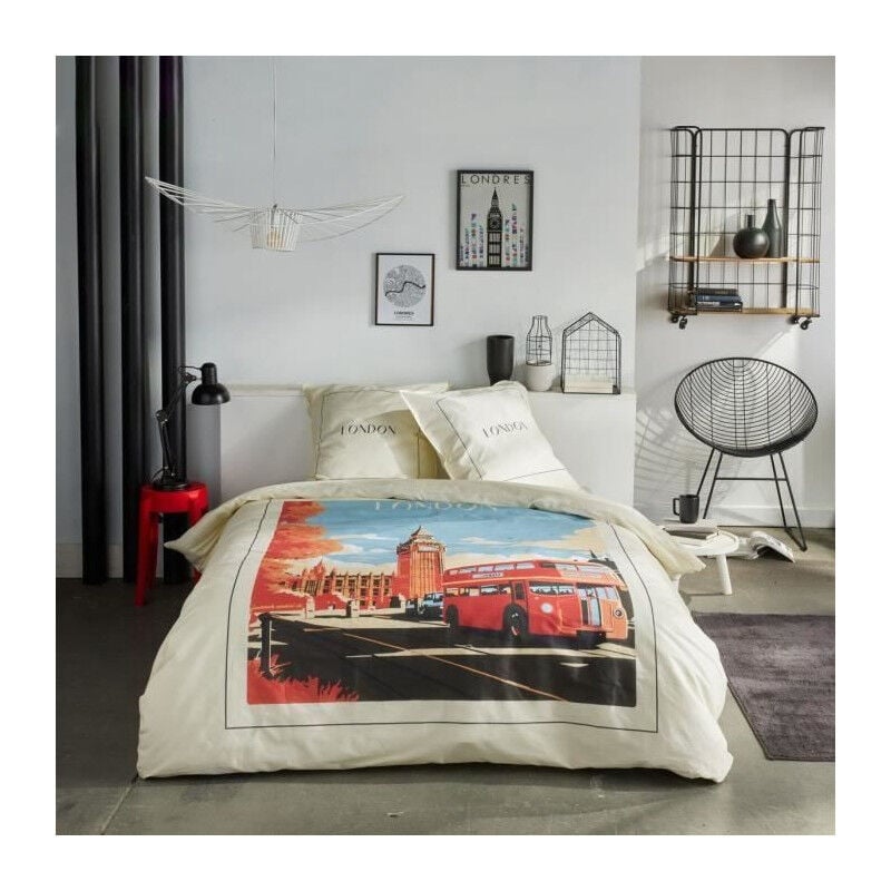 Parure de lit Today java - 2 personnes - 240x220 cm - Coton - Imprimé London - Blanc cassé