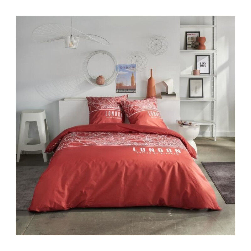 Parure de lit Today java - 2 personnes - 240x220 cm - Coton - Imprimé London - Rouge