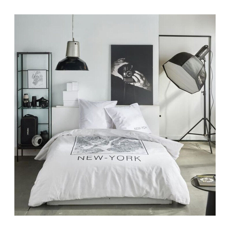 Parure de lit Today java - 2 personnes - 240x220 cm - Coton - Imprimé New York - Blanc