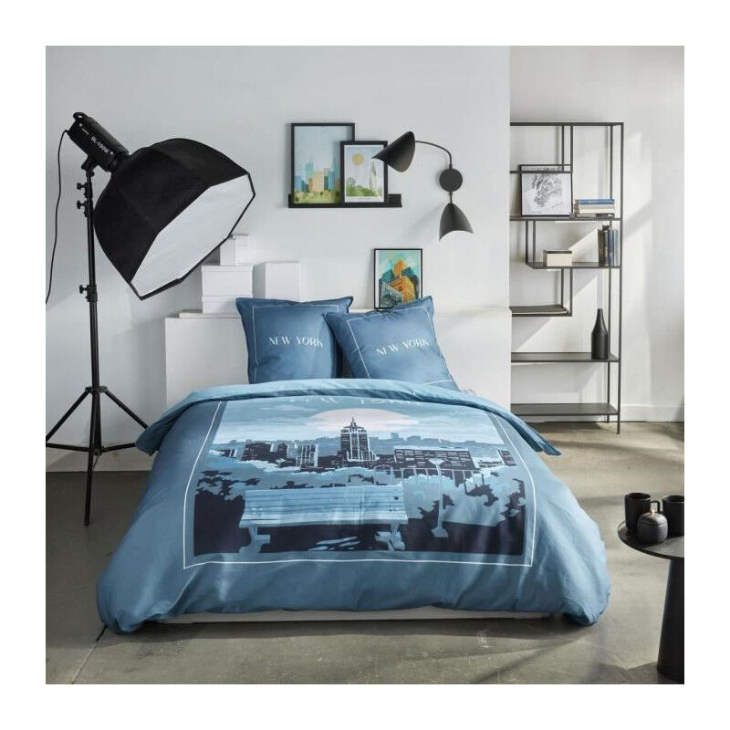 Parure de lit Today java - 2 personnes - 240x220 cm - Coton - Imprimé New York - Bleu