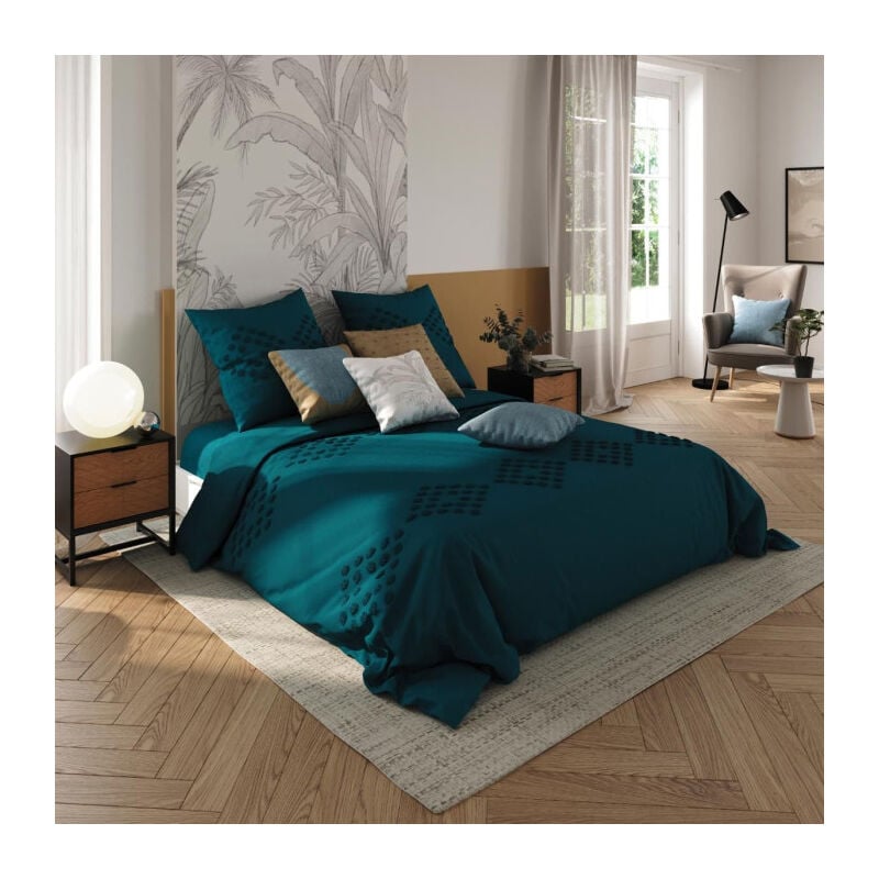 Parure de Lit Tuftée "Maria" 240x220cm Bleu Canard