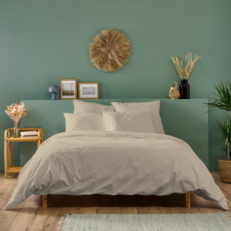 Bleu Calin - Parure de lit unie 100% Percale de coton - Lin - 220x240cm