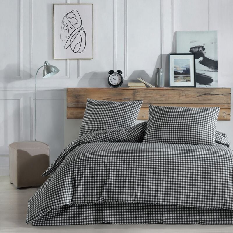 Parure de lit Vichy 140x200 Noir