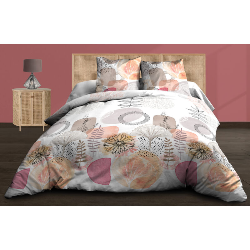 Parure Drap plat + drap-housse 160x200 + 2 T - Pur coton 57 fils - Aquarel