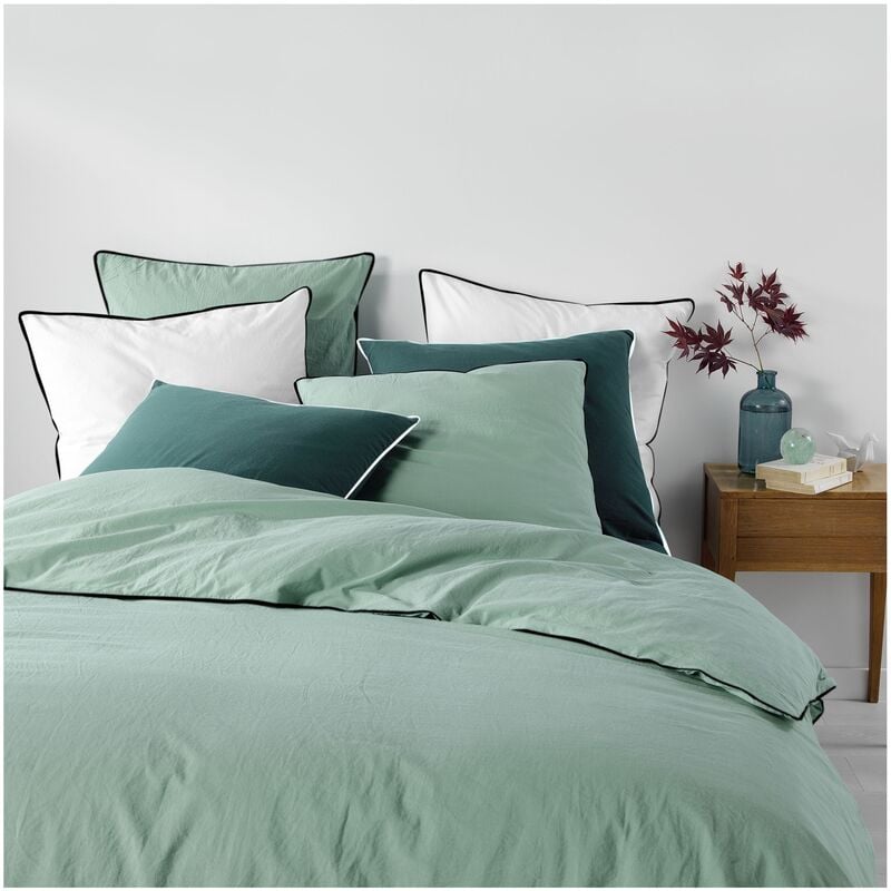 Douceur D'intérieur - Parure housse couette coton lave 260 x 240 cm Lanette Sauge