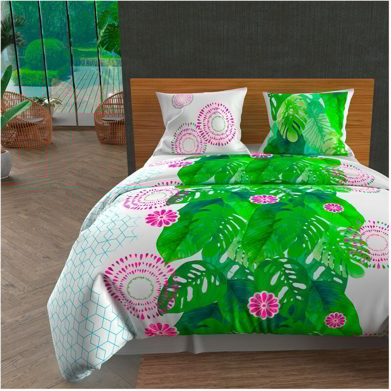 Parure housse de couette 260x240 cm en coton 57 Fils tahiti blanc, par Soleil d'ocre