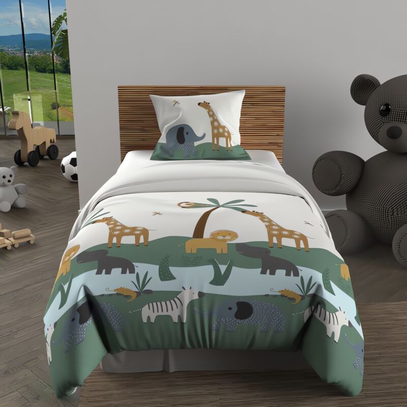 Parure de lit enfant Savane vert 140x200