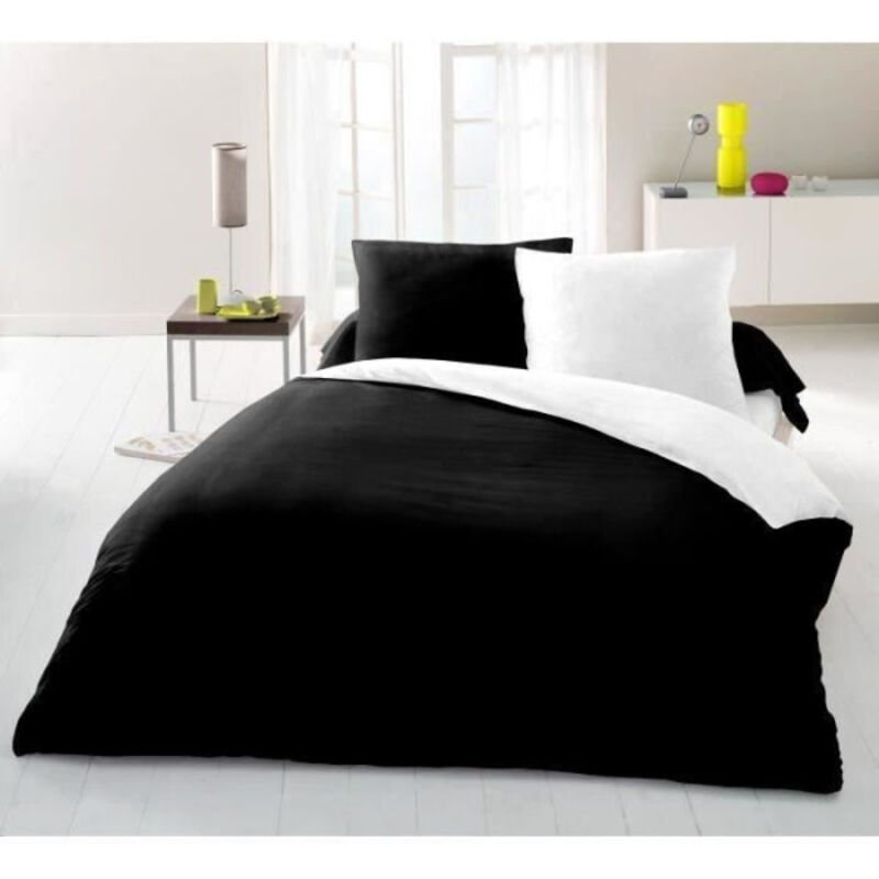 Lovely Home - Parure housse de couette 2 personnes - 220x240 cm - 100% Coton - Bicolore Noir et blanc