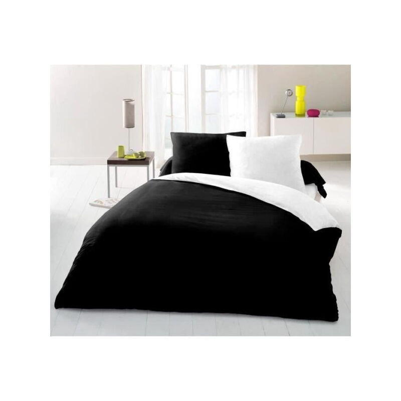 Parure housse de couette 2 personnes - 220x240 cm - 100% Coton - Bicolore Noir et blanc