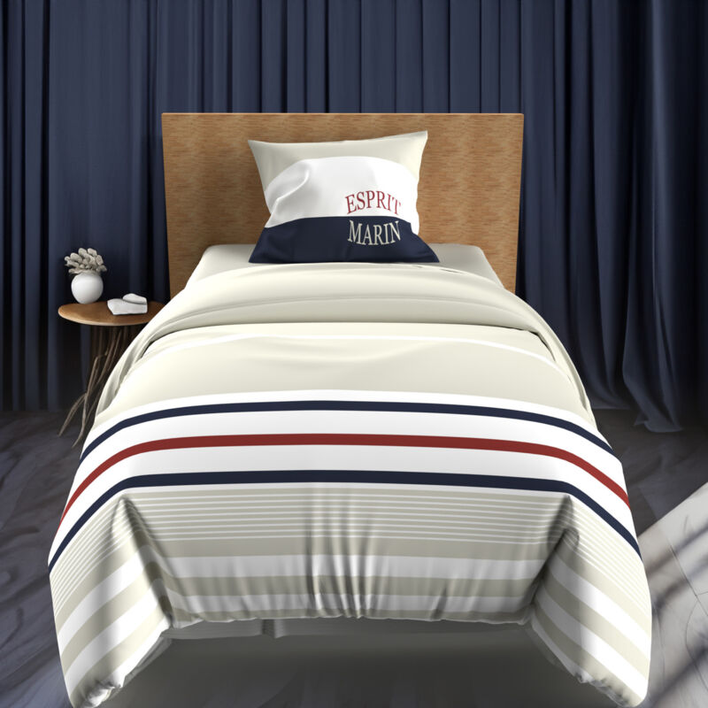 Parure housse de couette 140x200 cm en coton 57 Fils marin sable, par Soleil d'ocre