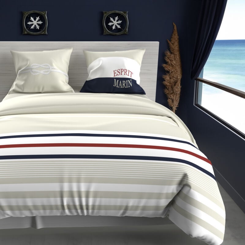 Parure housse de couette 260x240 cm en coton 57 Fils MARIN sable, par Soleil d'ocre