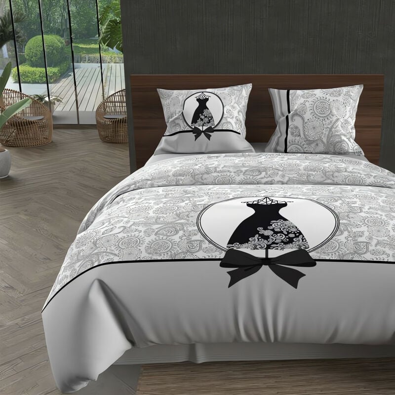 Parure housse de couette coton 57 fils 240X220 cm black dress, par Soleil d'Ocre