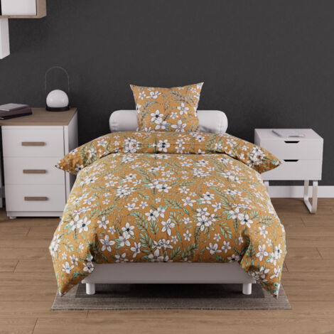 Parure housse de couette coton 57 fils 140x200 cm MANON camel, par Soleil d'ocre
