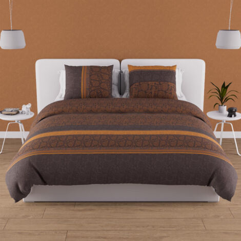 Parure housse de couette en coton 57 fils 240x220 cm CACHEMIRE ocre, par Soleil d'Ocre