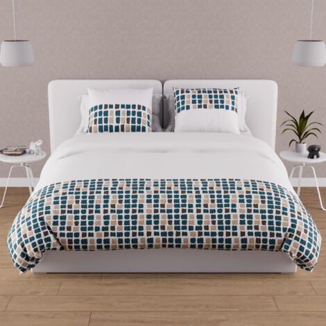 Parure housse de couette en coton 57 fils 240x220 cm FABIO bleu, par Soleil d'Ocre