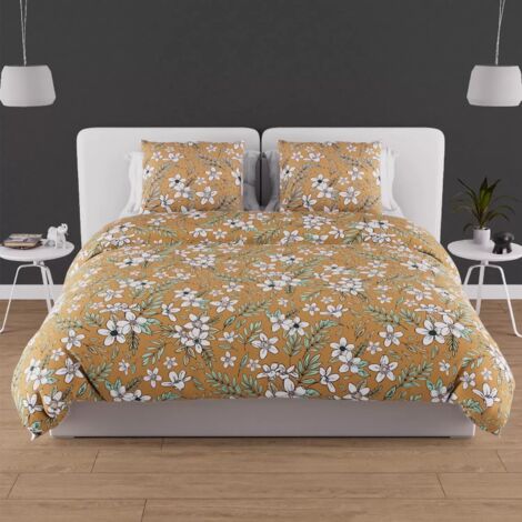 Parure housse de couette en coton 57 fils 240x220 cm MANON camel, par Soleil d'ocre