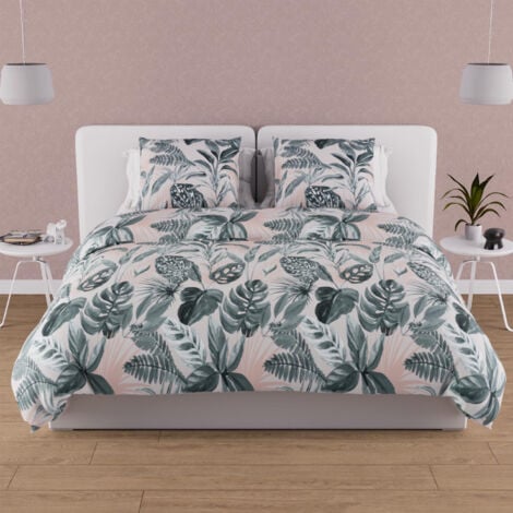 Parure housse de couette en coton 57 fils 240x220 cm TROPIC vert, par Soleil d'ocre
