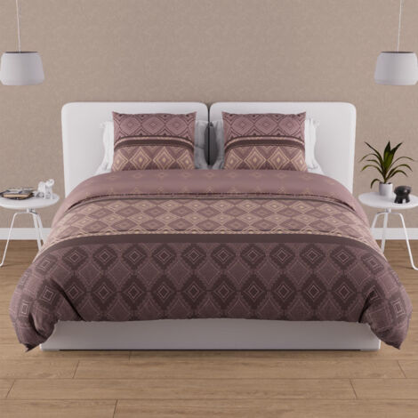 Parure housse de couette en coton 57 fils 260x240 cm ETHNO brun, par Soleil d'ocre