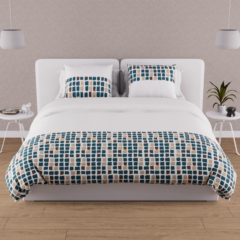 Parure housse de couette en coton 57 fils 240x220 cm fabio bleu, par Soleil d'Ocre