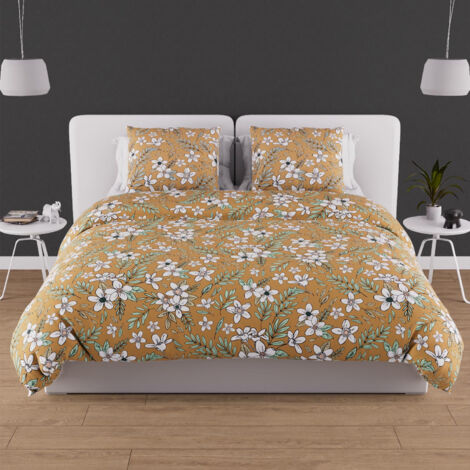 Parure housse de couette en coton 57 fils 260x240 cm MANON camel, par Soleil d'ocre