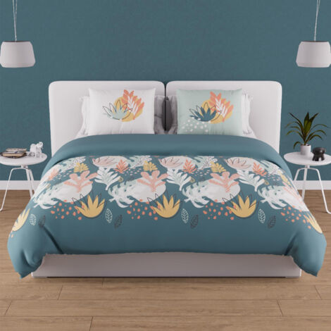 Parure housse de couette en coton 57 fils 260x240 cm MATHIS bleu, par Soleil d'ocre
