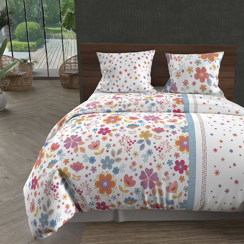 Parure housse de couette microfibre 240x220 cm flora blanc, par Intemporel