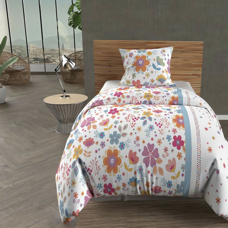 Parure housse de couette microfibre 140X200 cm flora blanc, par Intemporel