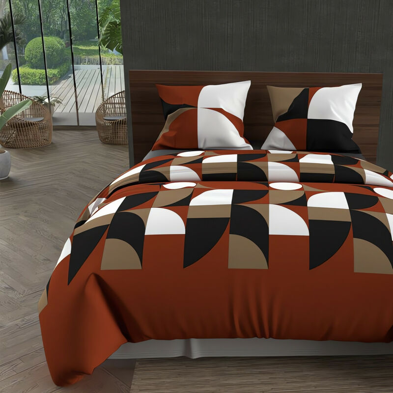 Parure housse de couette microfibre 240x220 cm retro rouge, par Intemporel