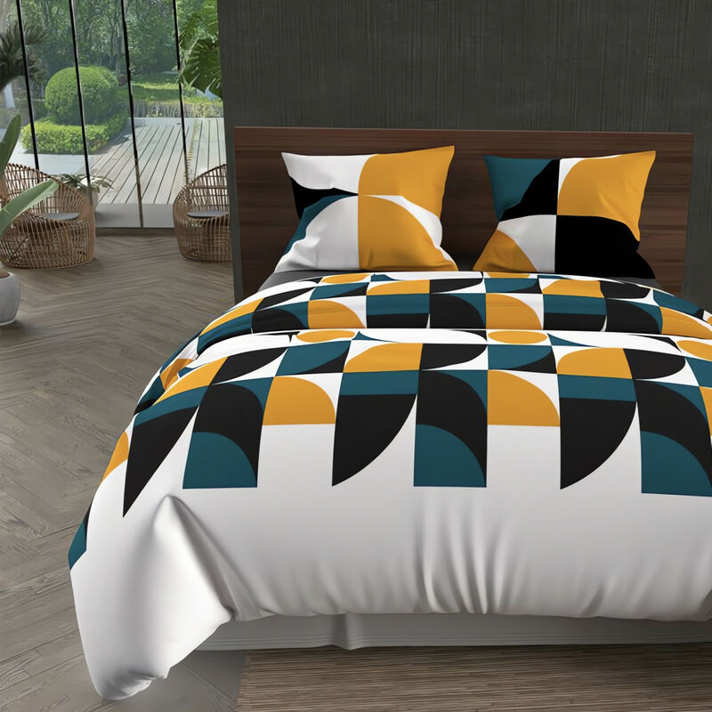 Parure housse de couette microfibre 240x220 cm retro moutarde, par Intemporel